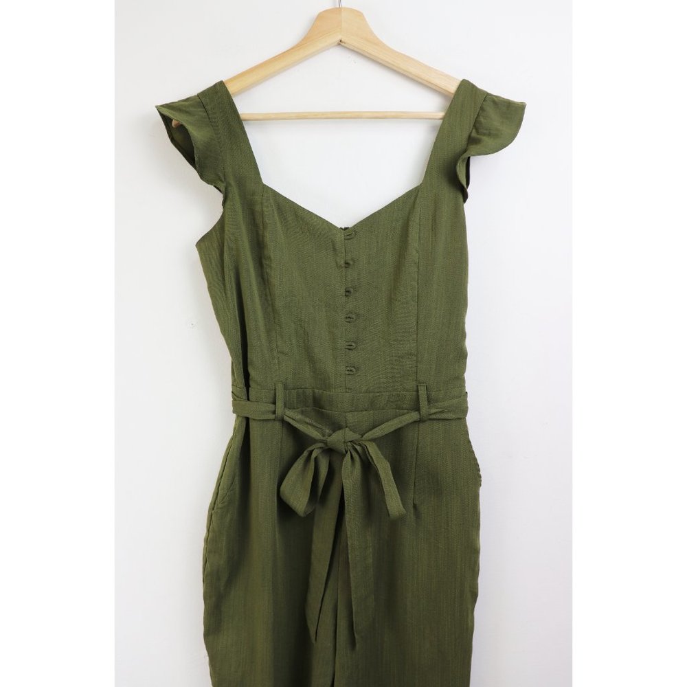 Heartloom Olive Green Button-Front Tie-Waist Jumpsuit - Picture 5 of 7